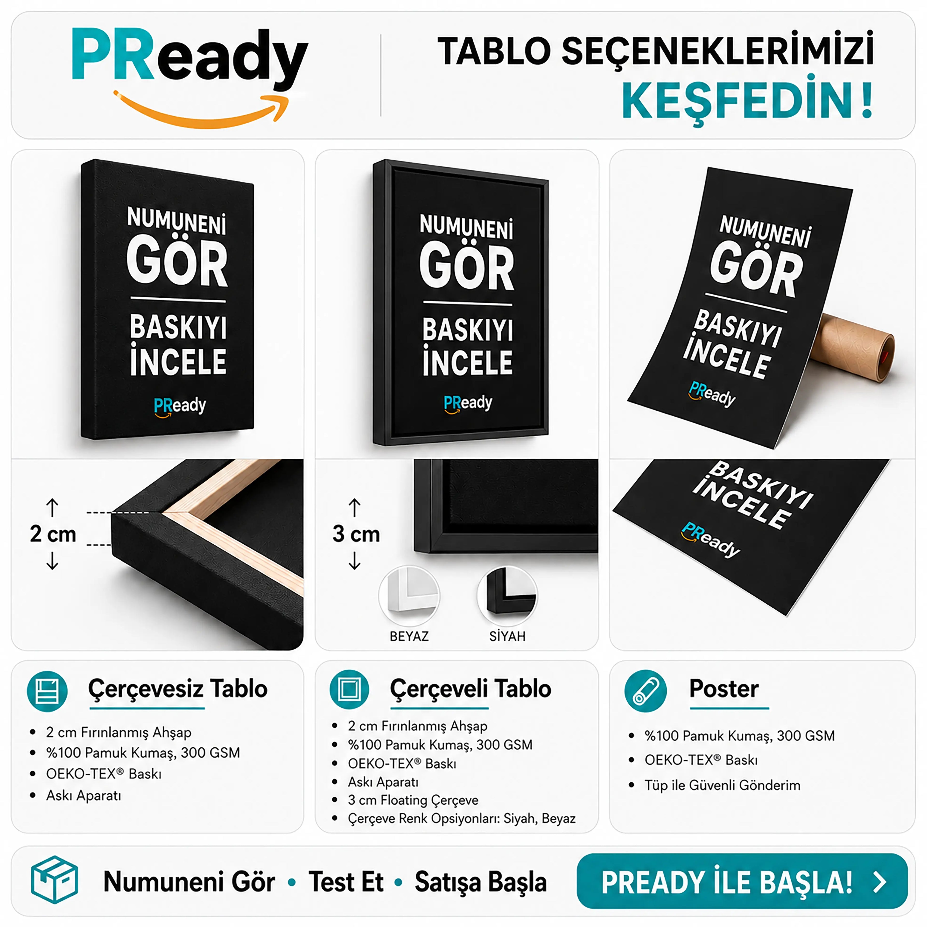 PReady Tablo Numunesi – Çerçeveli ve Çerçevesiz Kanvas Seçenekleri
