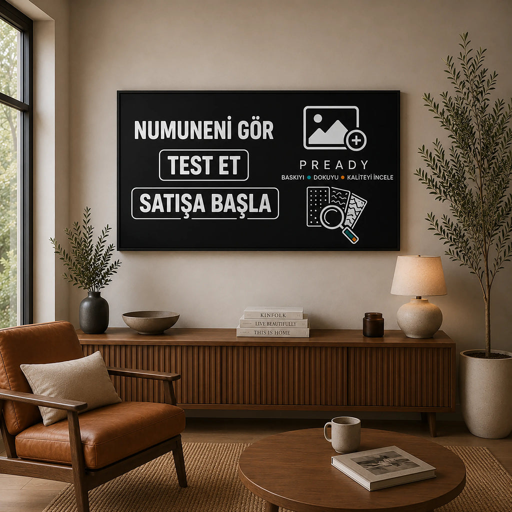 Satışa başlamadan önce tablo numunenizi sipariş edin. Kanvas, çerçeveli ve poster seçenekleri. OEKO-TEX® sertifikalı baskı, hızlı üretim. PReady ile test et, güvenle sat.
