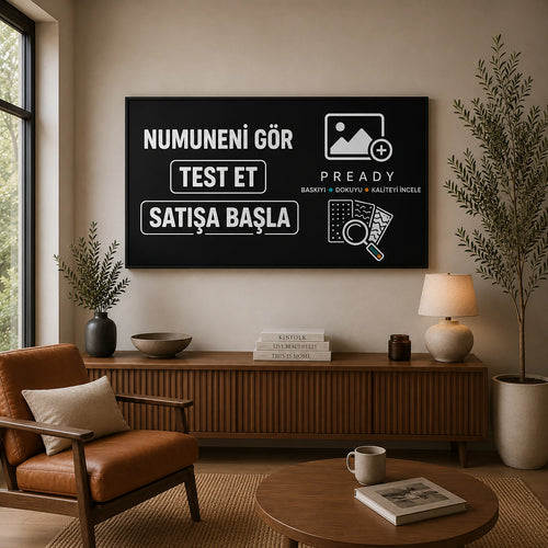 Satışa başlamadan önce tablo numunenizi sipariş edin. Kanvas, çerçeveli ve poster seçenekleri. OEKO-TEX® sertifikalı baskı, hızlı üretim. PReady ile test et, güvenle sat.
